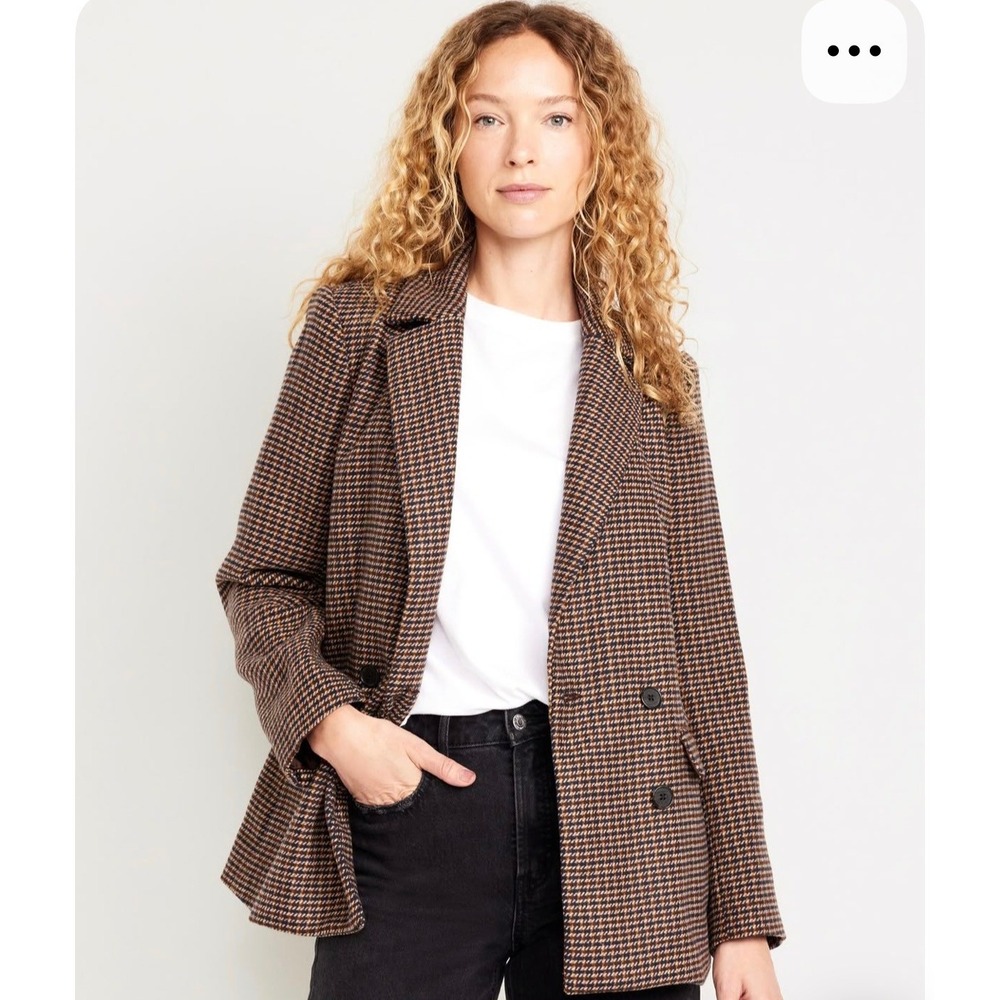 Old Navy Sports Blazer Womens L Brown Plaid Double Breasted Jacket 479177-01-1